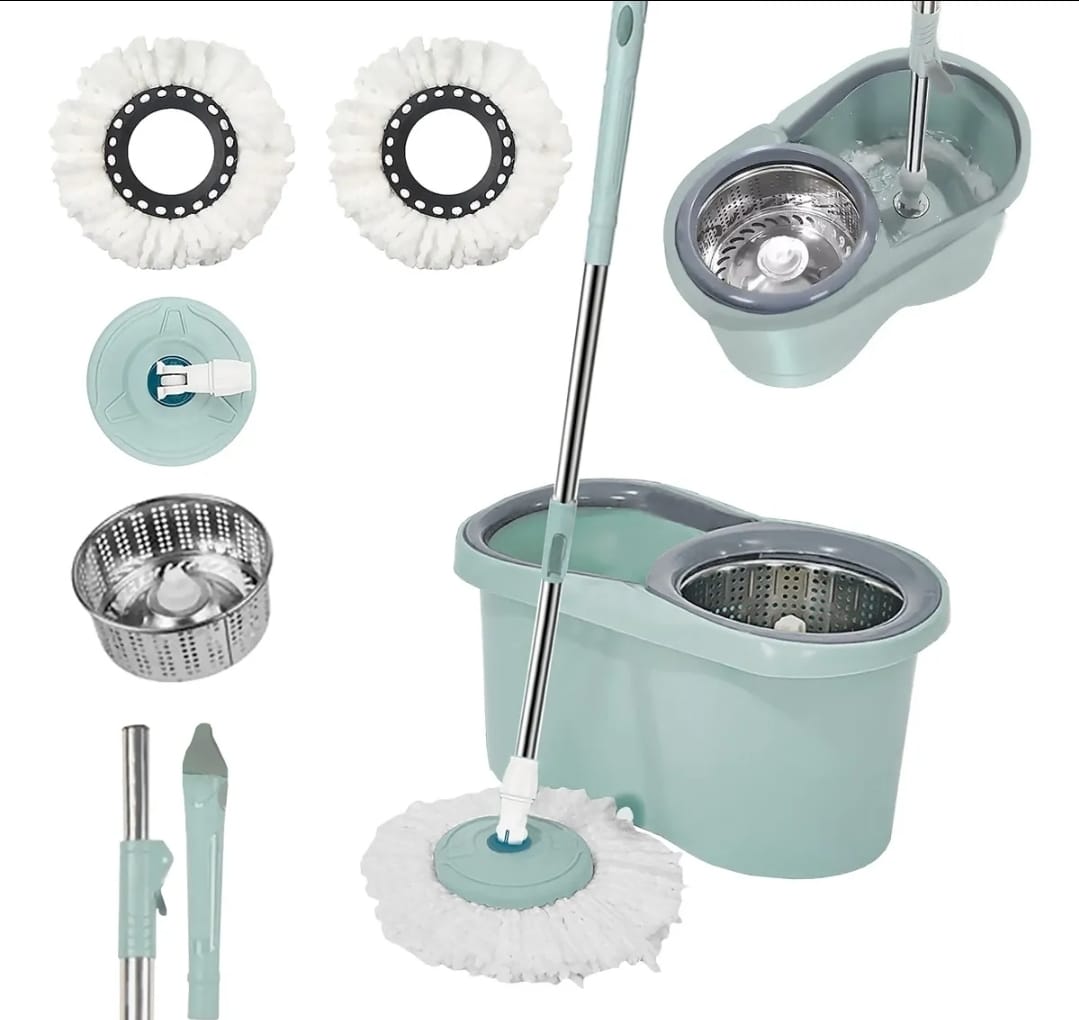 Mop Giratório 8L Rodinhas Esfregão 130cm Cesto Inox C/ Refil